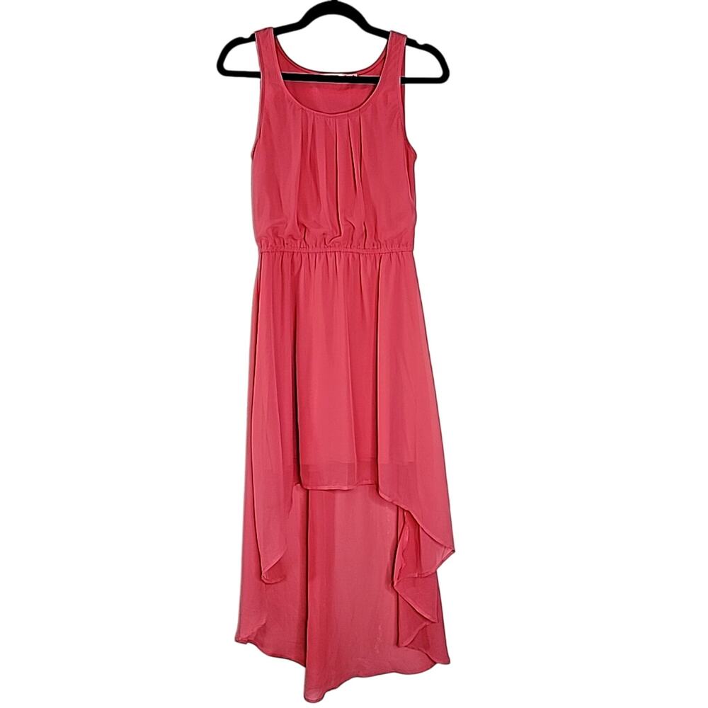 Liberty Love Coral Pink High Low Dress Sheer Overlay Size M Womens